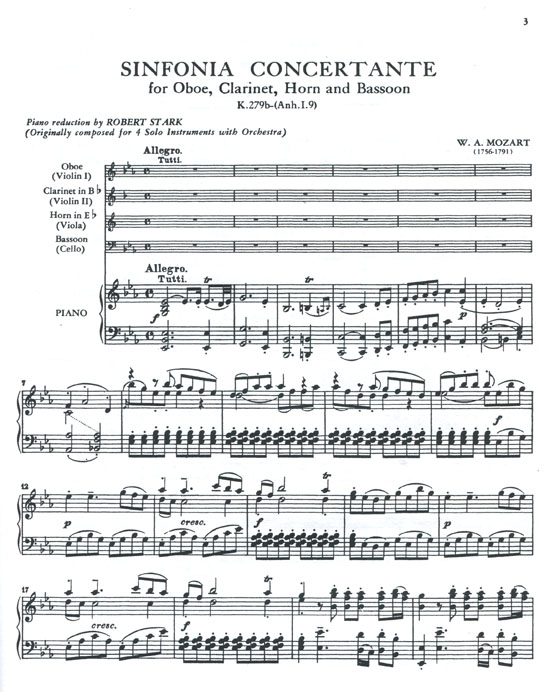 Mozart【Sinfonia Concertante in E♭ Major , K. 297b】for Two Violins , Viola , Cello and Piano