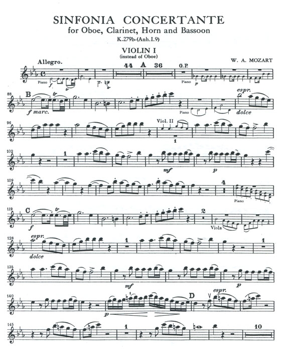 Mozart【Sinfonia Concertante in E♭ Major , K. 297b】for Two Violins , Viola , Cello and Piano Mozart【Sinfonia Concertante in E♭ Major , K. 297b】for Two Violins , Viola , Cello and Piano