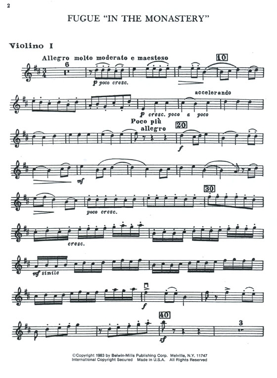 Rimsky-Korsakov【Fugue in the Monastery】 and【String Quartet in G Major】for Two Violins , Viola and Violoncello