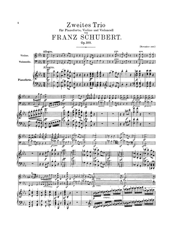 Schubert【Trio No. 2 in E♭ Major , Op. 100】for Piano , Violin and Cello