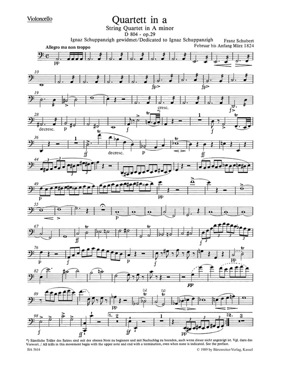 Schubert【String Quartet】in A minor D 804 , op. 29 , Rosamunde【String Quartet】in C minor , D 703 , Quartett-Satz