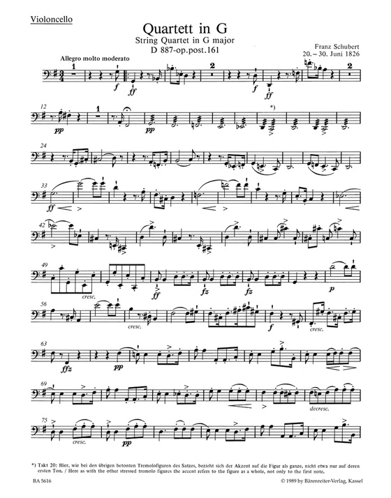Schubert【String Quartet】in G major , D887 op. post. 161