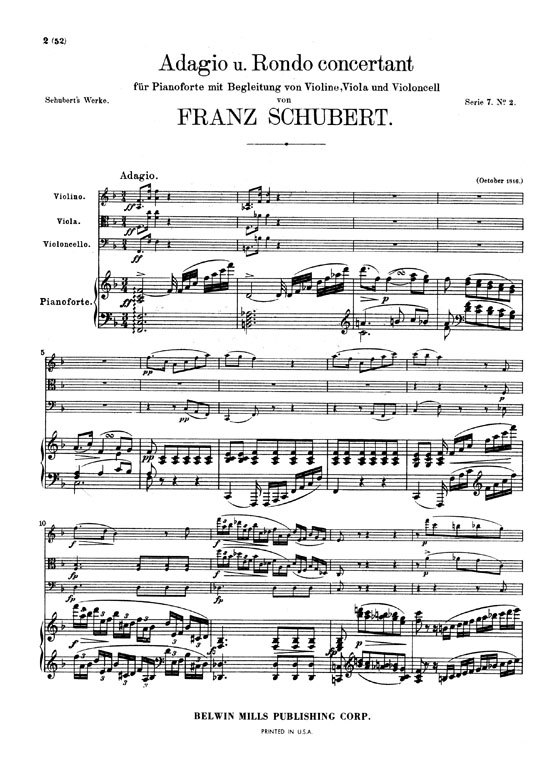 Schubert【Adagio and Rondo , Concertant】for Piano , Violin , Viola and Cello