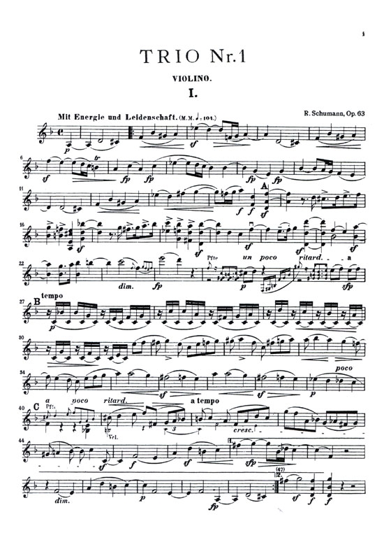 Schumann【Trio No. 1 in D Minor , Opus 63】for Piano , Violin and Cello