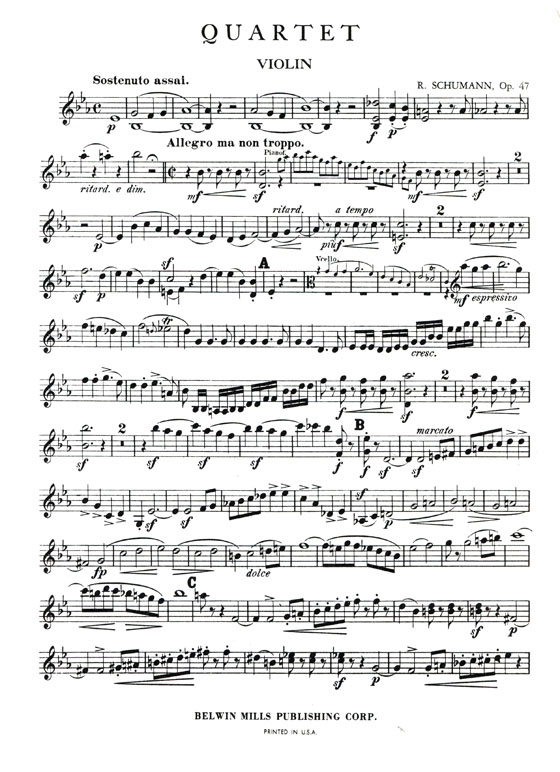 Schumann【Quartet in E♭ Major , Opus 47】for Piano , Violin , Viola and Cello