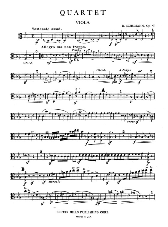 Schumann【Quartet in E♭ Major , Opus 47】for Piano , Violin , Viola and Cello