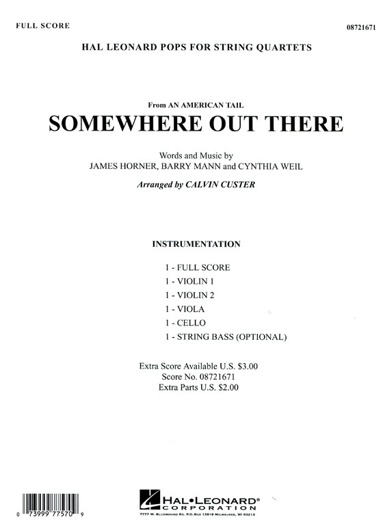 Pops【Somewhere Out There 】from An American Tail for String Quartets