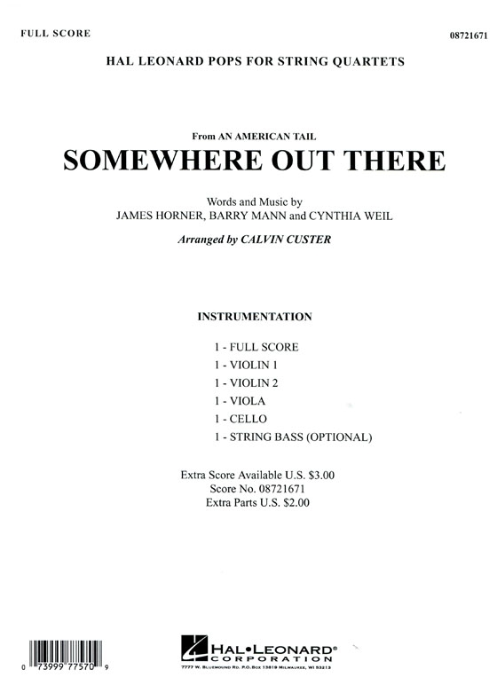 Pops【Somewhere Out There 】from An American Tail for String Quartets Pops【Somewhere Out There 】from An American Tail for String Quartets