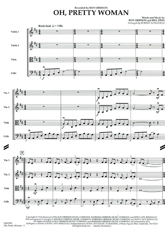 Pops【Oh , Pretty Woman】for String Quartets Pops【Oh , Pretty Woman】for String Quartets