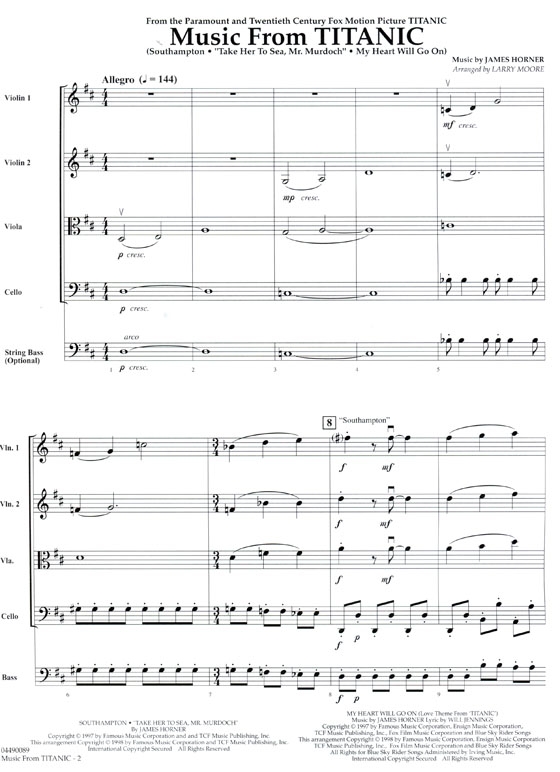 Pops【Music From TITANIC】for String Quartets