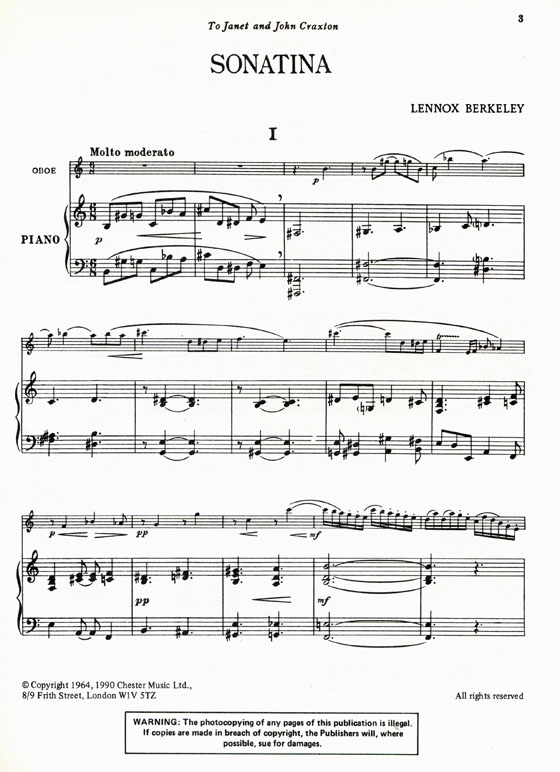Lennox Berkeley【Sonatina】for Oboe and Piano