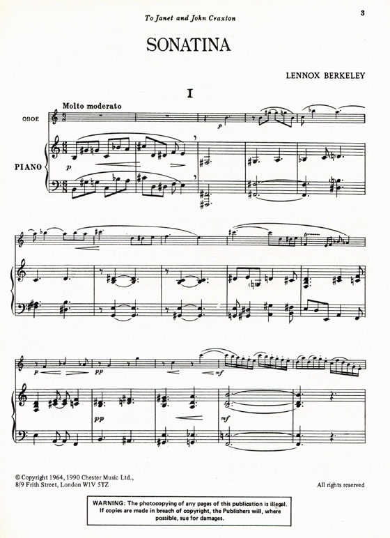 Lennox Berkeley【Sonatina】for Oboe and Piano Lennox Berkeley【Sonatina】for Oboe and Piano