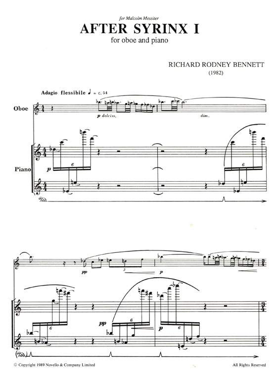 Richard Rodney Bennett【After Syrinx Ⅰ】for Oboe and Piano