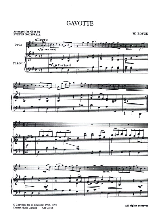 W. Boyce【Gavotte and Gigue】for Oboe and Piano W. Boyce【Gavotte and Gigue】for Oboe and Piano