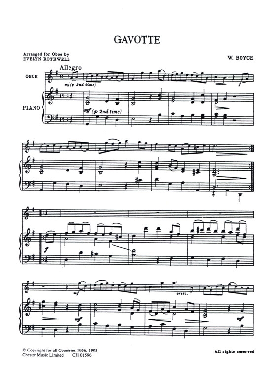 W. Boyce【Gavotte and Gigue】for Oboe and Piano