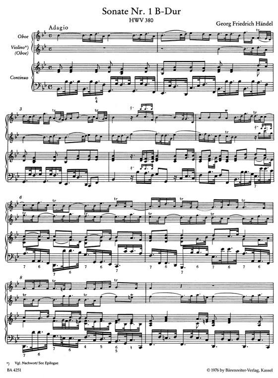 Händel【Sechs Sonatas, HWV 380、HWV 381】für Oboe, Violine (Oboe) und Basso continuo , Heft 1 Händel【Sechs Sonatas, HWV 380、HWV 381】für Oboe, Violine (Oboe) und Basso continuo , Heft 1