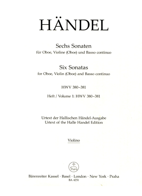 Händel【Sechs Sonatas, HWV 380、HWV 381】für Oboe, Violine (Oboe) und Basso continuo , Heft 1