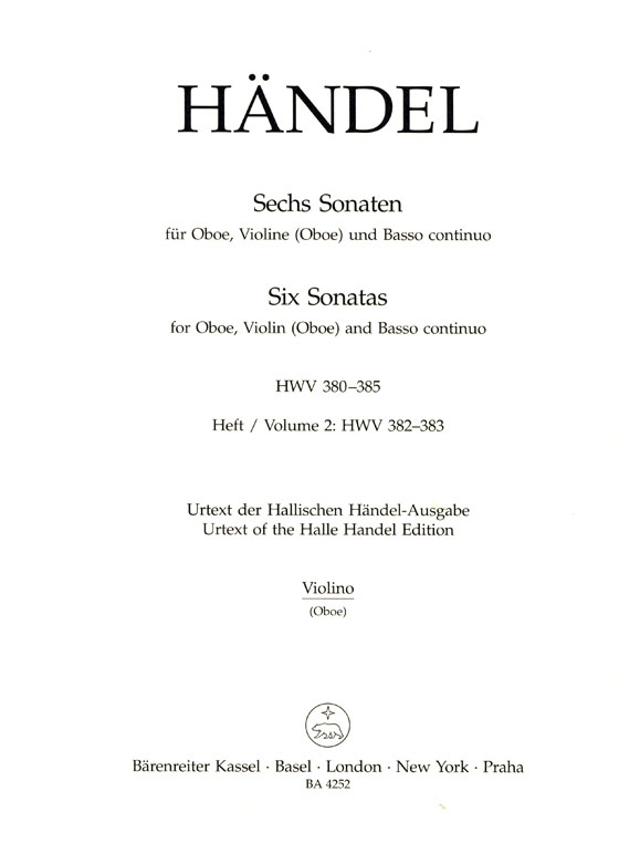 Händel【Sechs Sonatas , HWV 382、HWV383】für Oboe, Violine (Oboe) und Basso continuo , Heft 2