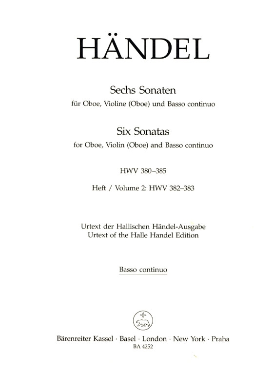 Händel【Sechs Sonatas , HWV 382、HWV383】für Oboe, Violine (Oboe) und Basso continuo , Heft 2