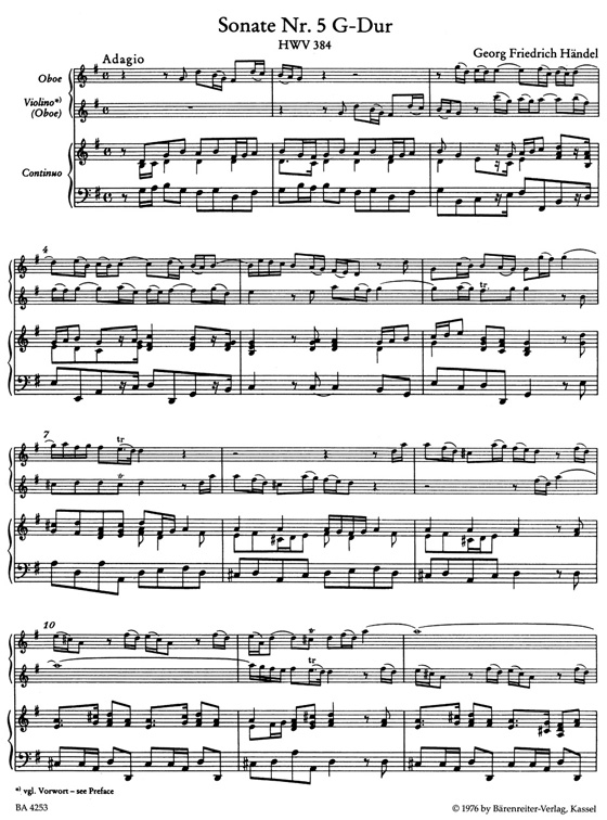 Händel【Sechs Sonatas , HWV 384、HWV385】für Oboe, Violine (Oboe) und Basso continuo , Heft 3 Händel【Sechs Sonatas , HWV 384、HWV385】für Oboe, Violine (Oboe) und Basso continuo , Heft 3
