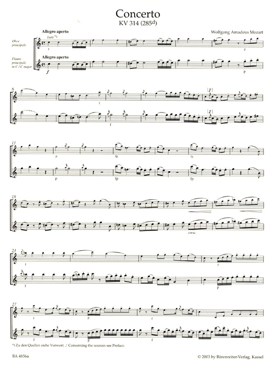 Mozart【Concerto in C major KV 314 / 285d】for Oboe and Orchestra Mozart【Concerto in C major KV 314 / 285d】for Oboe and Orchestra