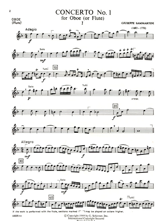 Sammartini【Concerto No. 1】for Oboe (or Flute) and Piano