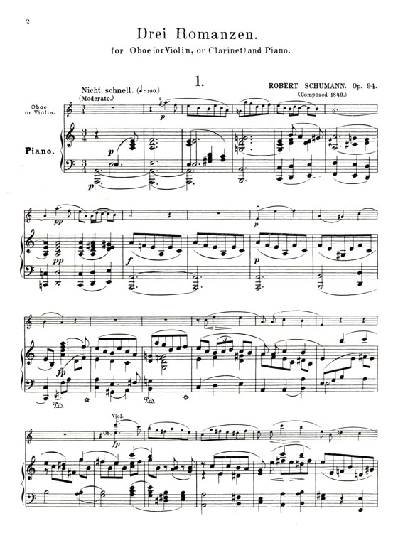 Schumann【Three Romances , Opus 94】for Oboe (or Violin , or Clarinet) and Piano