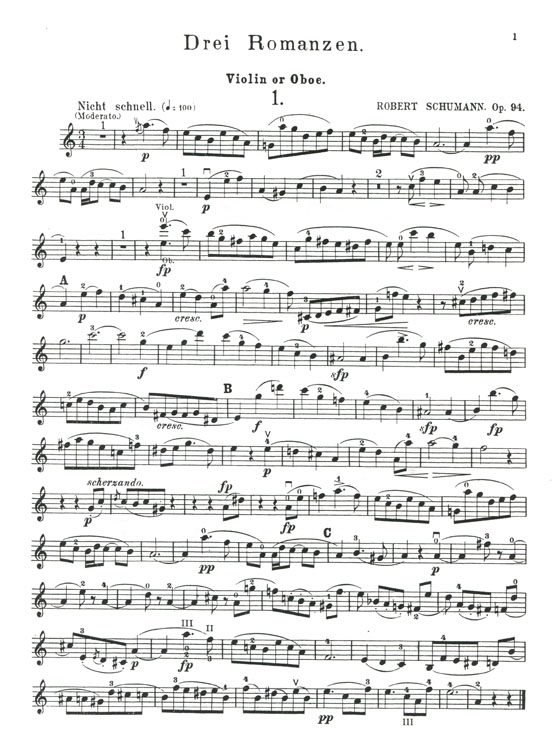 Schumann【Three Romances , Opus 94】for Oboe (or Violin , or Clarinet) and Piano
