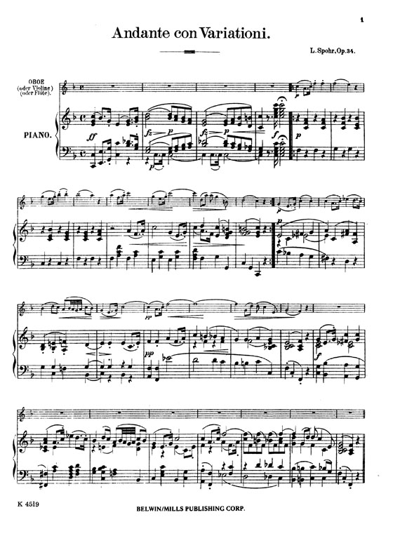 Louis Spohr【Andante con Variationi , Op. 34】for Oboe and Piano