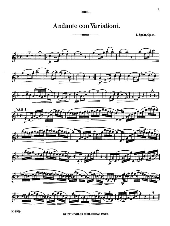 Louis Spohr【Andante con Variationi , Op. 34】for Oboe and Piano