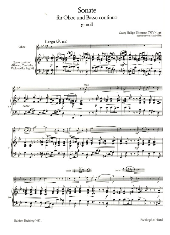 Telemann【Sonate g-moll】für Oboe und Basso Continuo Telemann【Sonate g-moll】für Oboe und Basso Continuo