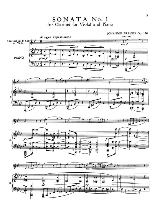 Brahms【Sonata No.1  in F Minor , Opus 120】for Clarinet and Piano