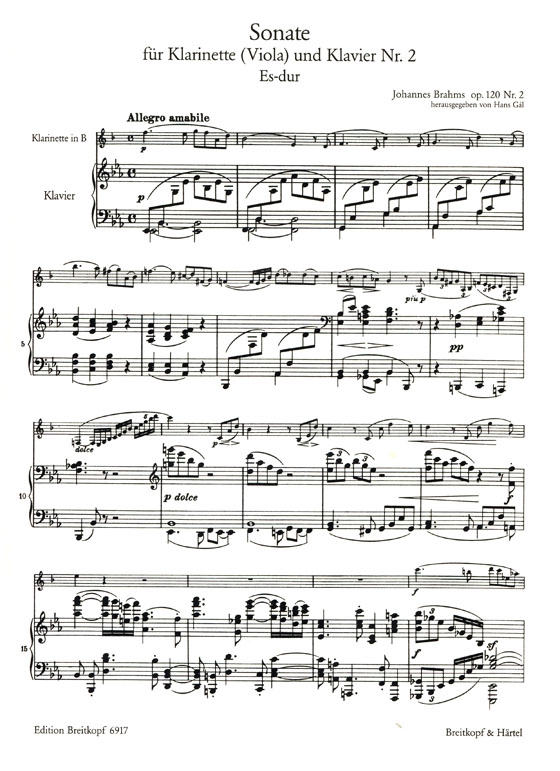 Johannes Brahms【Sonata No. 2 in E flat major】for Clarinet and Piano , Op. 120 Nr. 2