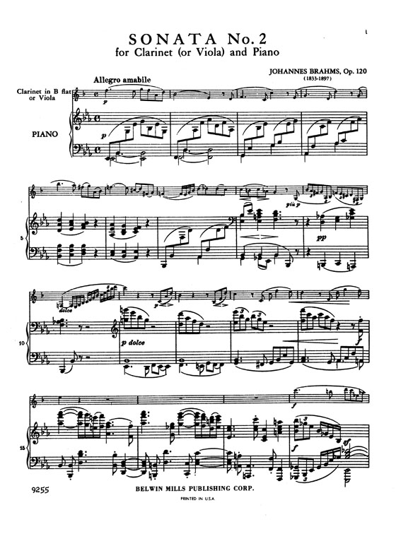 Brahms【Sonata No. 2 In E flat Major】for Clarinet and Piano , Opus 120