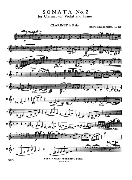 Brahms【Sonata No. 2 In E flat Major】for Clarinet and Piano , Opus 120