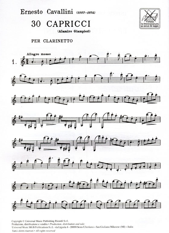 Cavallini【30 Capricci】Per Clarinetto