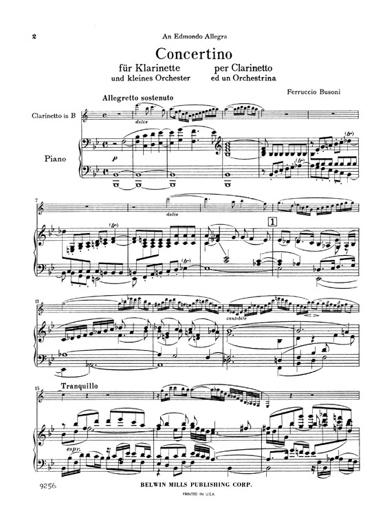 Busoni【Concertino】for Clarinet and Orchestra , Reduction for Clarinet and Piano