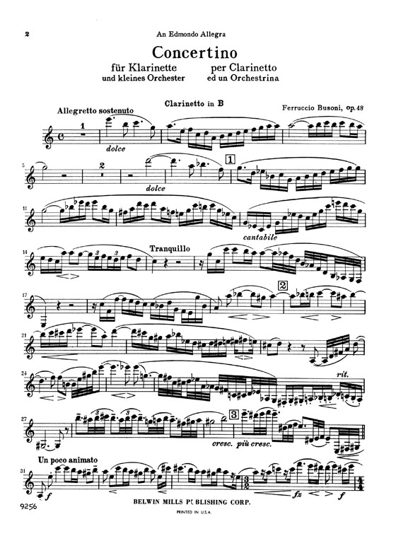 Busoni【Concertino】for Clarinet and Orchestra , Reduction for Clarinet and Piano