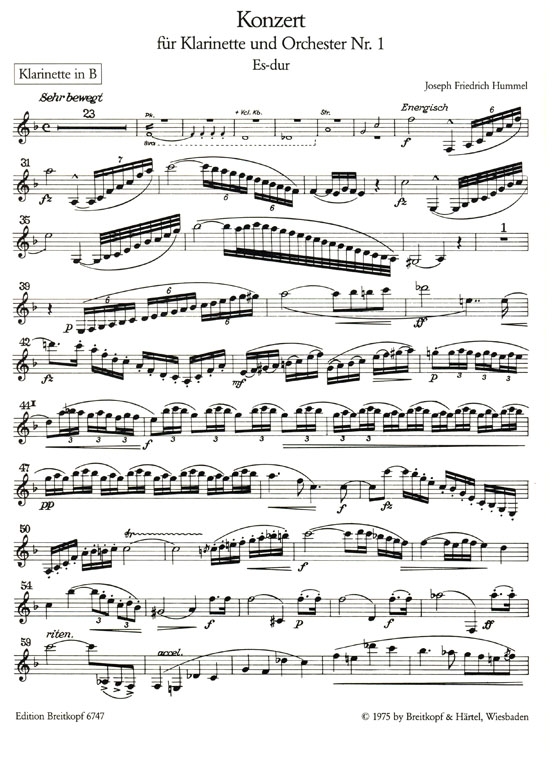 J. FR. Hummel【Konzert Nr. 1 , Es-dur】Für Klarinette und Orchester J. FR. Hummel【Konzert Nr. 1 , Es-dur】Für Klarinette und Orchester