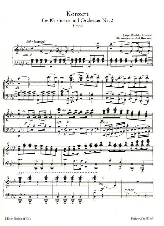 J. Fr. Hummel【Konzert Nr. 2 , f-moll】 für Klarinette und Orchester J. Fr. Hummel【Konzert Nr. 2 , f-moll】 für Klarinette und Orchester