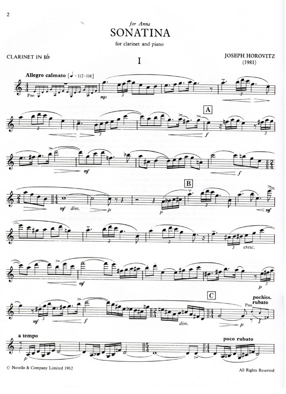 Joseph Horovitz【Sonatina】for Clarinet and Piano