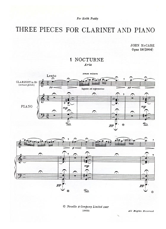 John McCabe【Three Pieces】for Clarinet and Piano