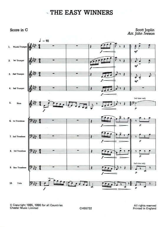 Scott Joplin【The Easy Winners】for Brass Ensemble , Just Brass Lollipops No.6
