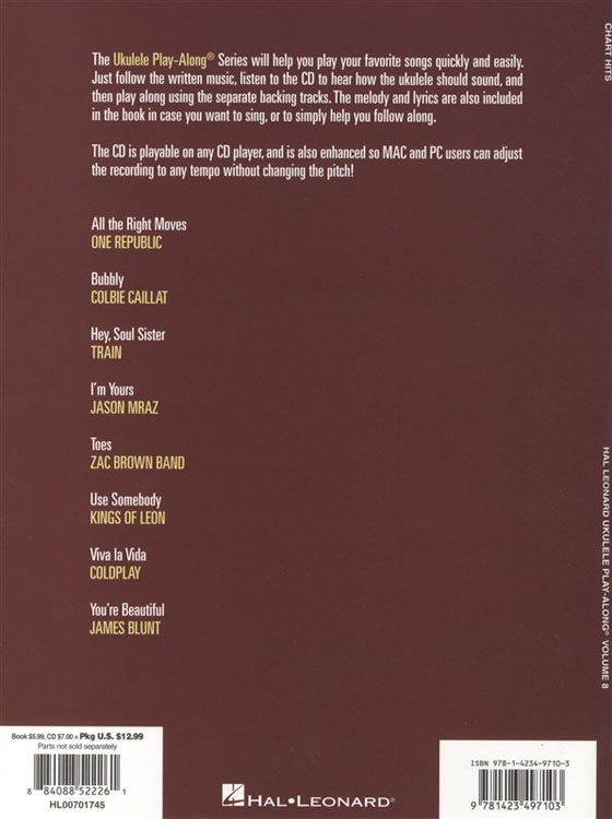 Chart Hits【CD+樂譜】Hal Leonard Ukulele Play-Along ,Vol. 8