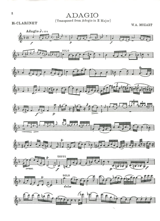 Mozart【 Adagio－Transposed from Adagio in E Minor】for Clarinet and Piano