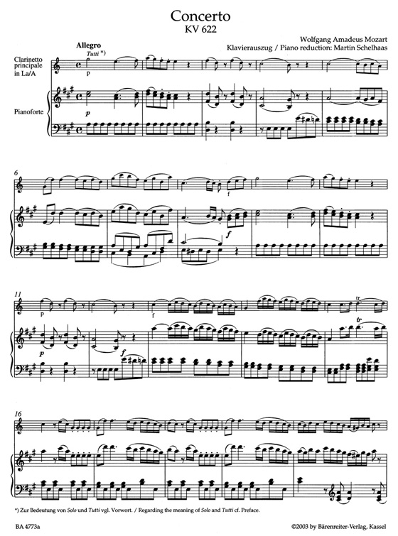 Mozart【Concerto in A major , KV 622】for Clarinet and Orchestra