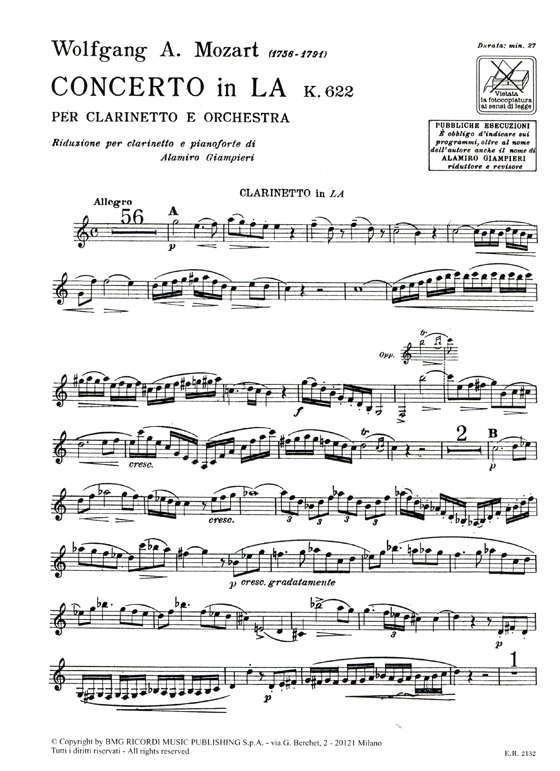 Mozart【Concerto In La , K. 622】per Clarinetto E Orchestra