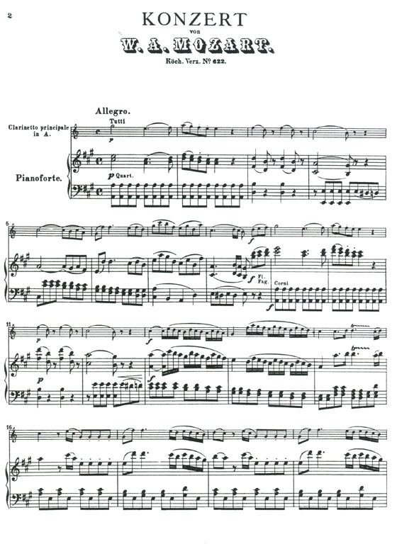 Mozart【Concerto In A Major , K. 622】for Clarinet In A and Piano