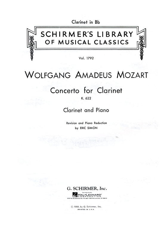 Mozart【Concerto for Clarinet K. 622】Clarinet and Piano