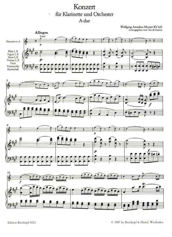 Mozart【Konzert A-dur , KV 622】für Klarinette und Orchester